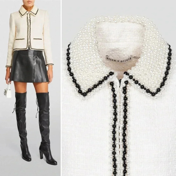 Alice + Olivia Kidman Pearl Cropped Jacket Size Large - Picture 10 of 11